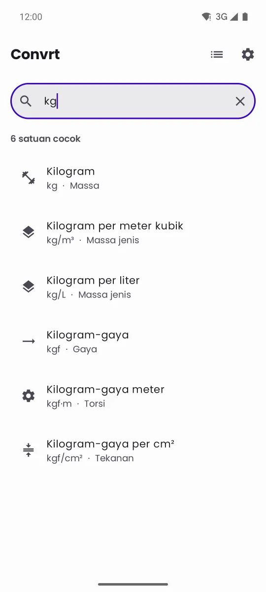 Hasil pencarian satuan untuk kata kunci kg di Convrt